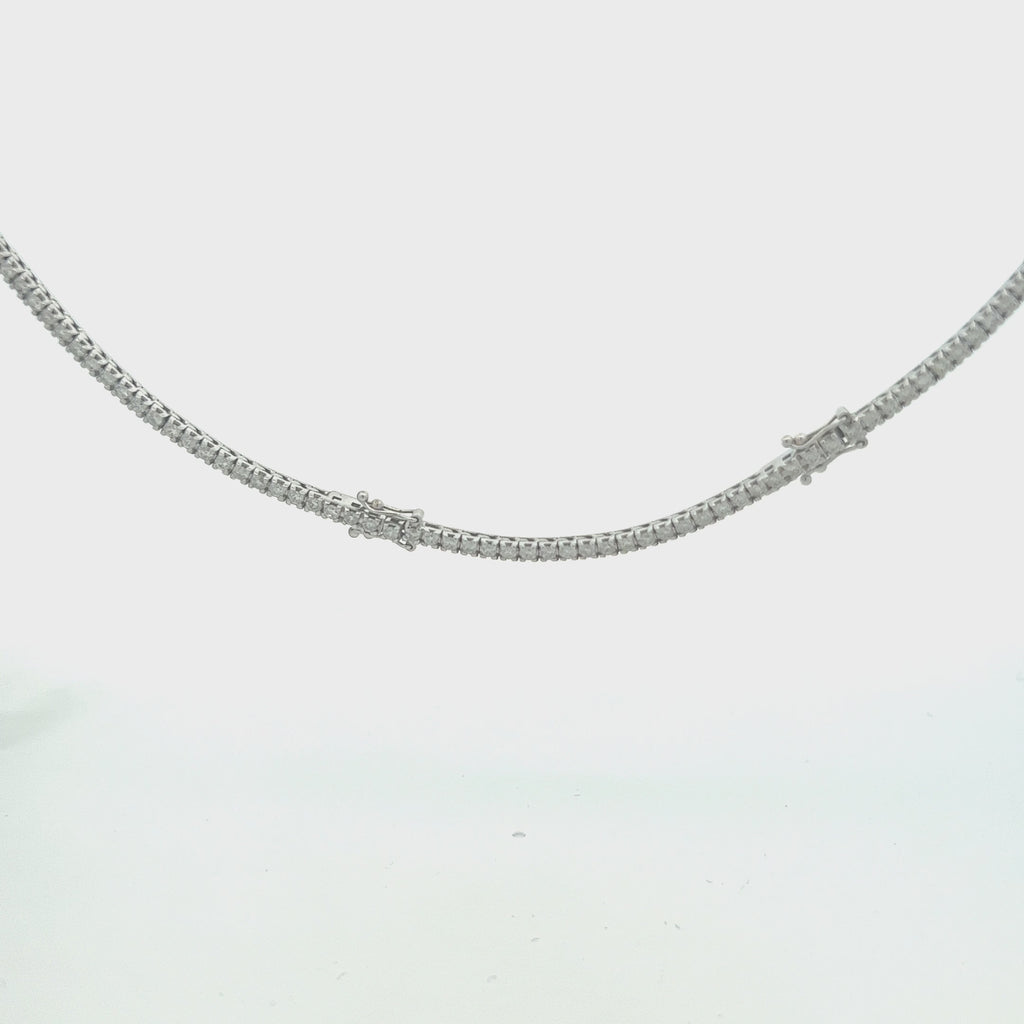Diamond Tennis Necklace (3.50 ct.) 2 mm 4-Prongs Setting in 18K Gold + Chain Extender, Made in Italy