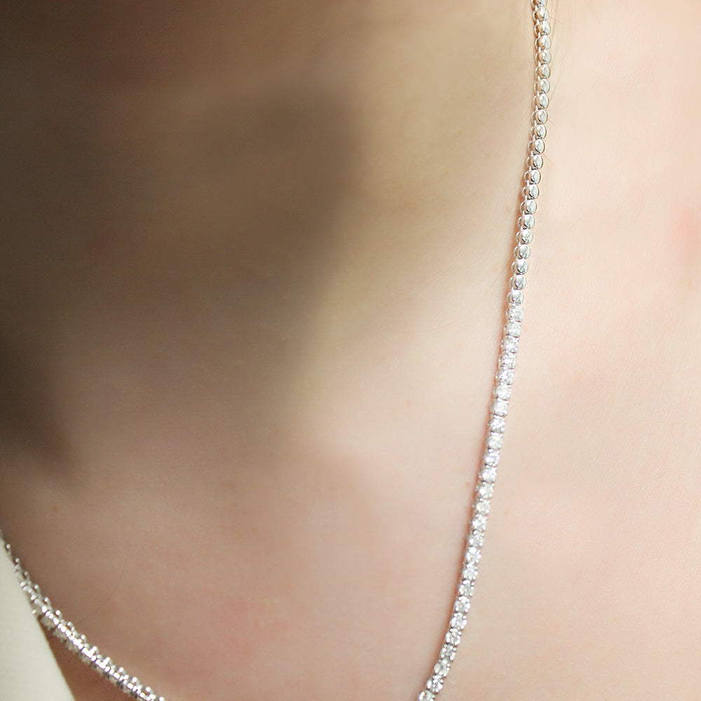 HalfWay Diamond Tennis Necklace (3.50 ct.) 2 mm 4-Prongs Setting in 14K Gold