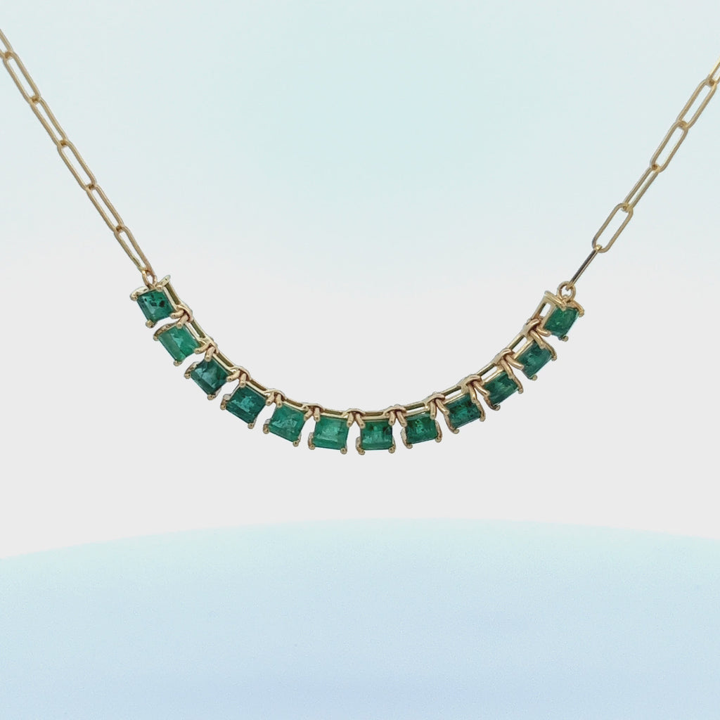 Princess Cut Emerald Necklace With Paper Clip Chain (3.00 ct.) in 14K Gold