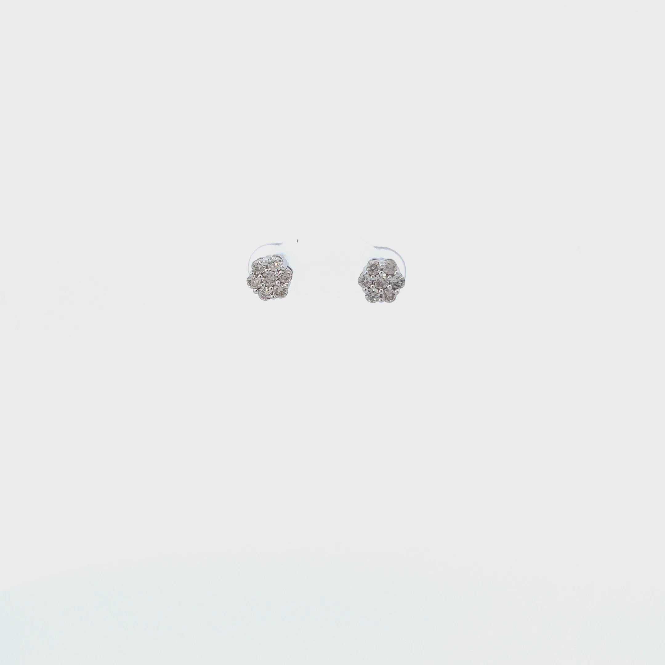 Diamond Round Flower Shape Studs Earrings (0.75 ct.) in 14K Gold