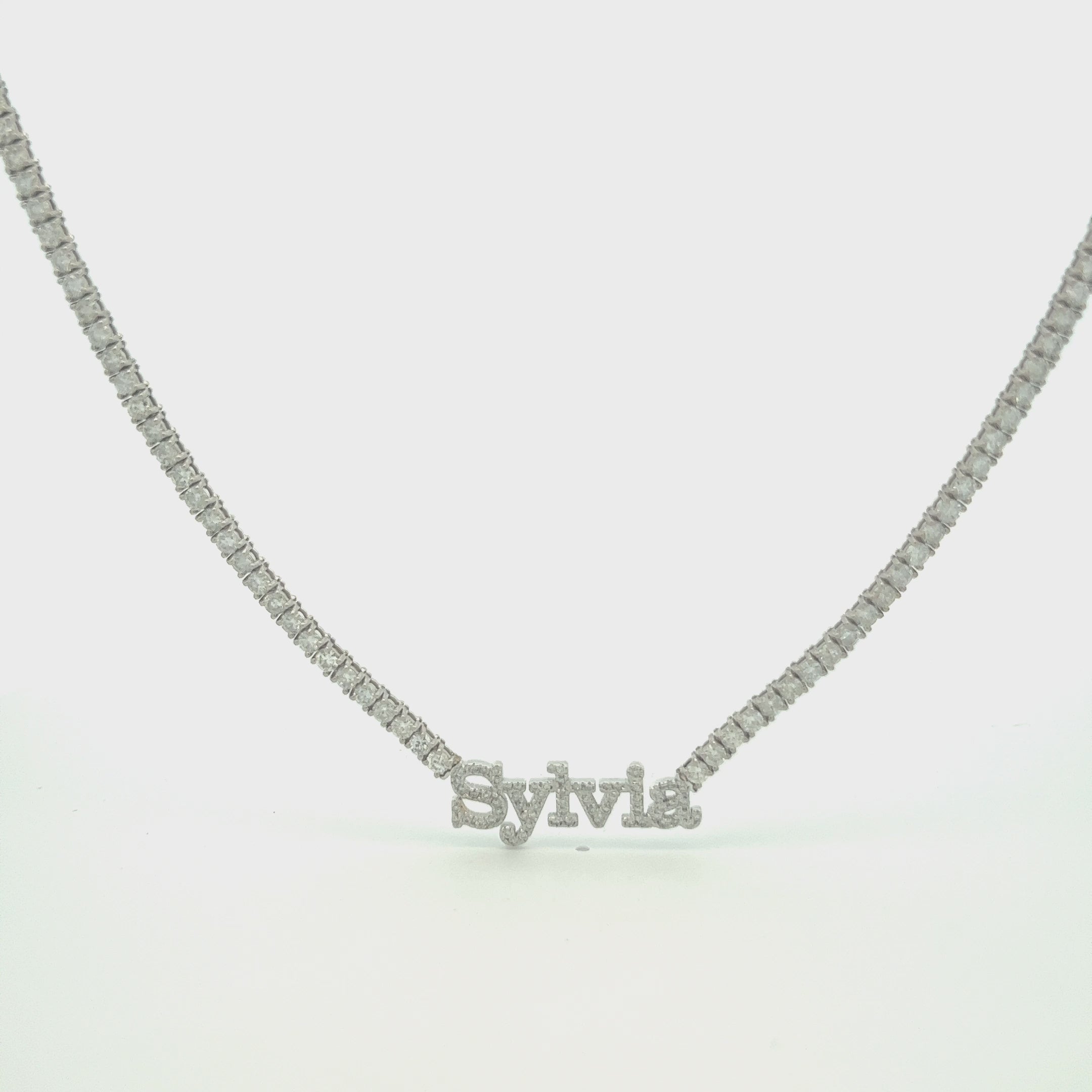 Custom Name Plate Diamond Tennis Necklace (8.50 ct.) 2.3 mm 4-Prongs Setting in 14K Gold