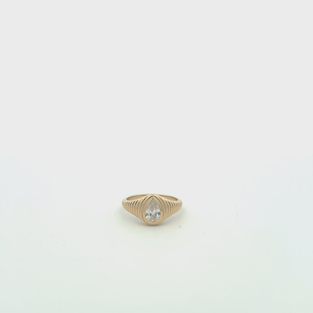 Solitaire Pear Shape Diamond Ring (0.67 ct.) Bezel Set in 14K Gold