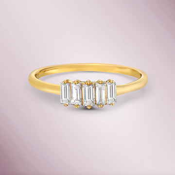5 Diamonds Baguette Ring (0.23 ct.) 2-Prongs Setting in 14K Gold