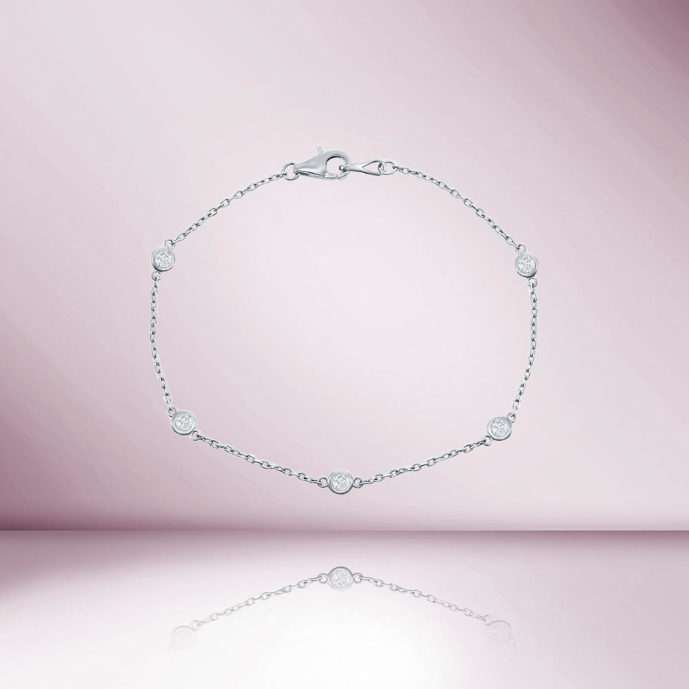 5 Stone Diamond By The Yard Bracelet (0.36 ct.) Bezel Set in 14K Gold