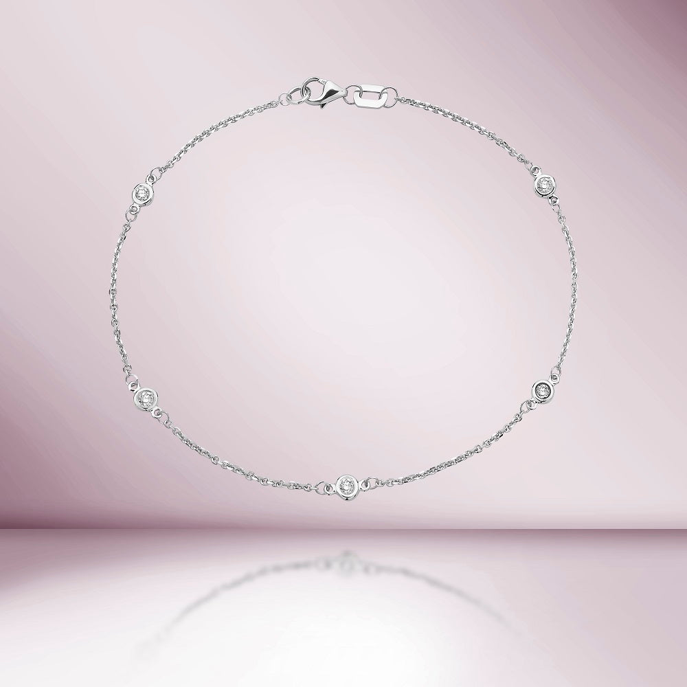 5 Stones Round Brilliant Cut Natural Diamond By The Yard Bracelet in 14K Gold