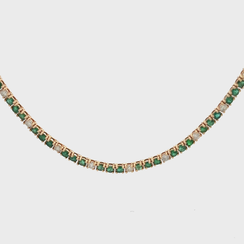 Alternate Diamond & Emerald Tennis Necklace ( 11.50 ct.) 4-Prongs Setting in 14K Gold