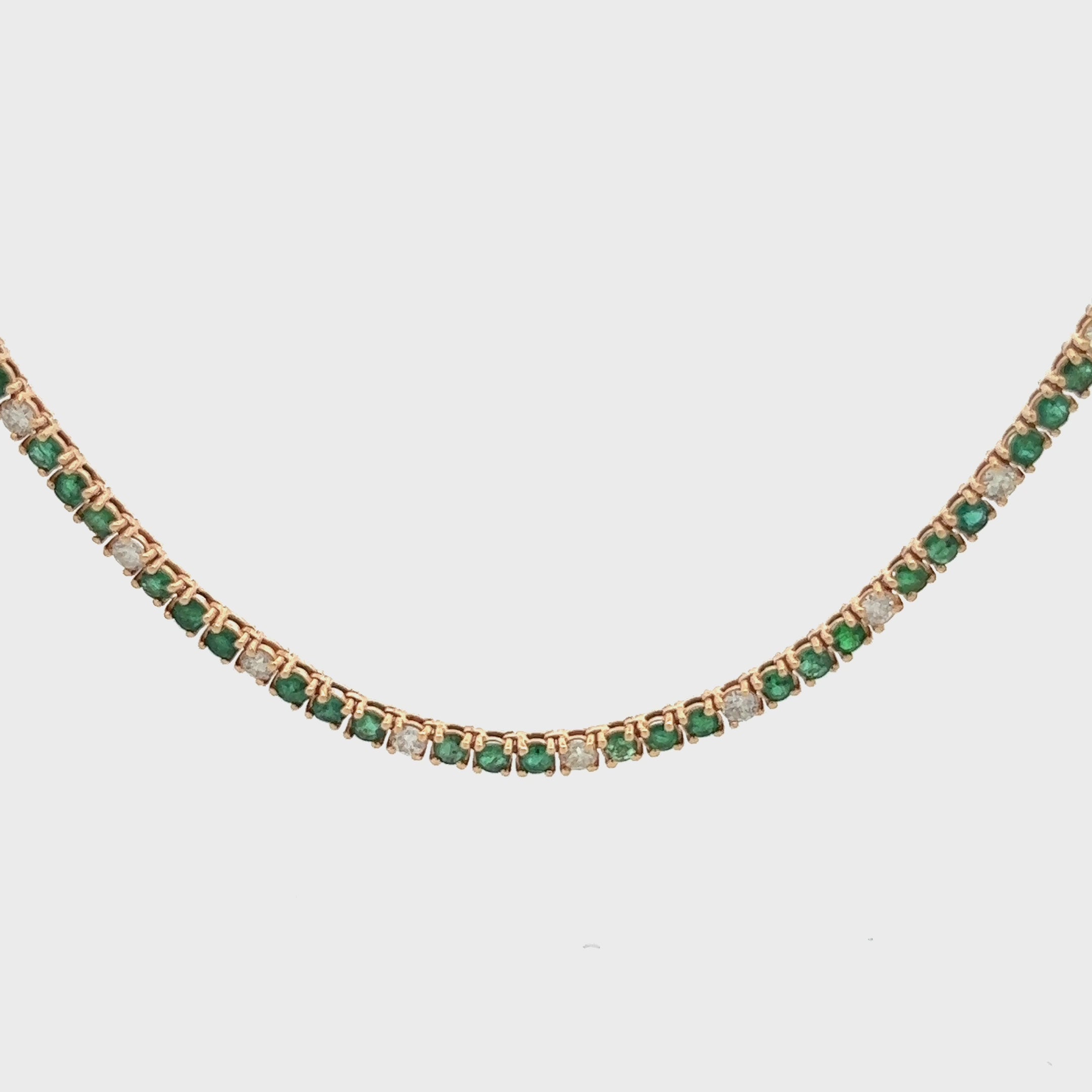 Alternate Diamond & Emerald Tennis Necklace ( 11.50 ct.) 4-Prongs Setting in 14K Gold