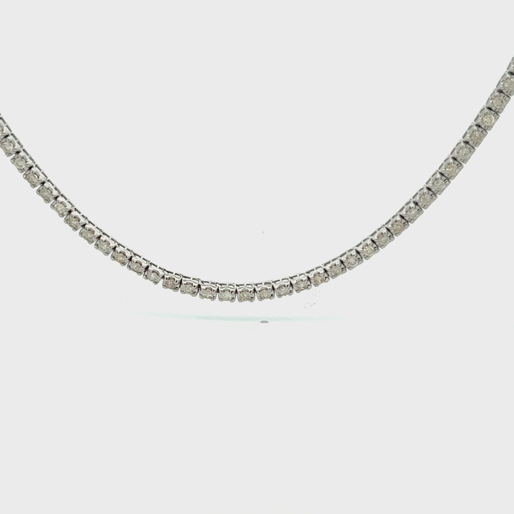 Diamond Tennis Necklace (4.00 ct.) 2.10 mm Tiger Eye 4-Prongs Setting in 14K Gold