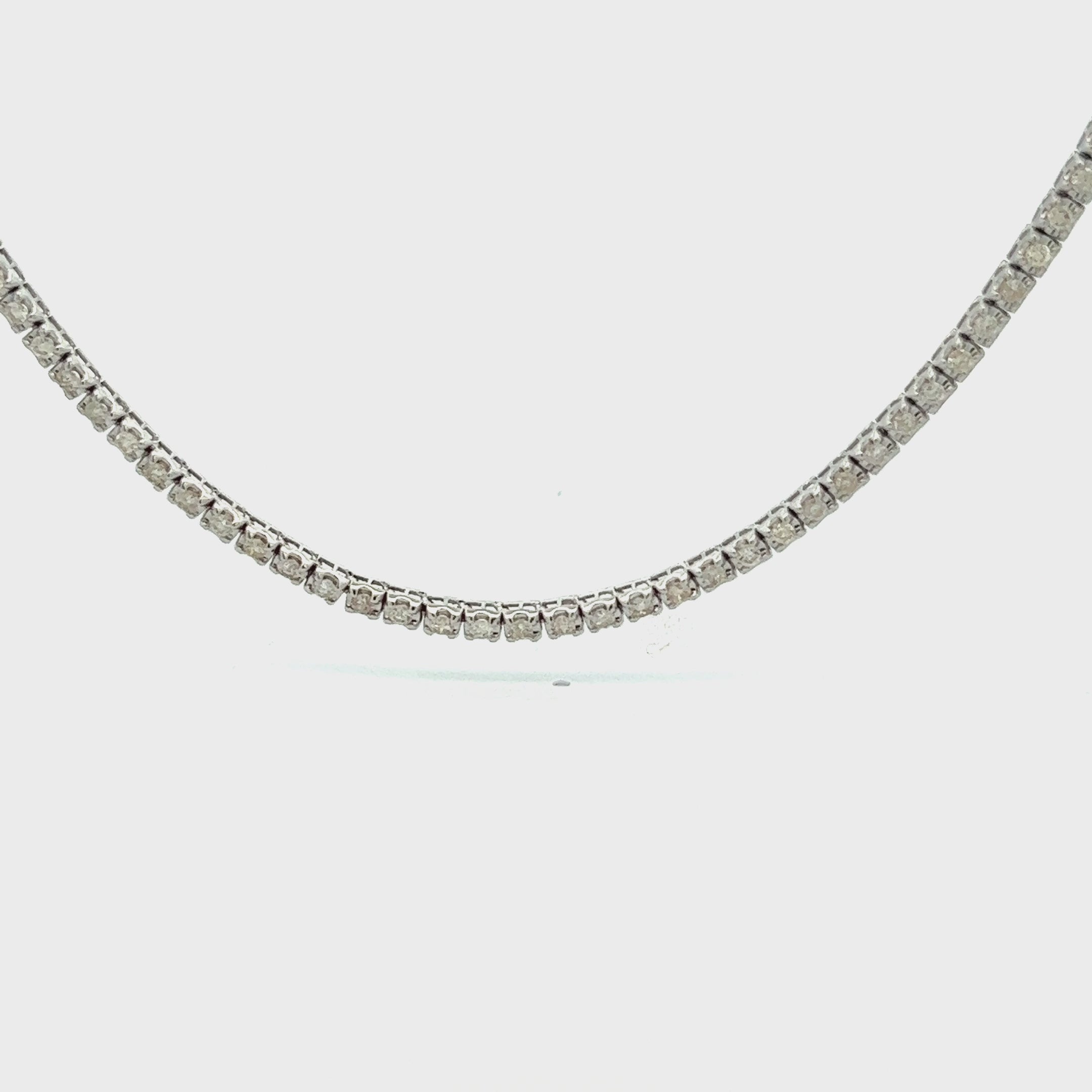 Diamond Tennis Necklace (4.00 ct.) 2.10 mm Tiger Eye 4-Prongs Setting in 14K Gold