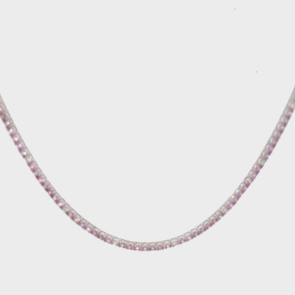 Alternate Diamonds & Pink Sapphire Tennis Necklace ( 12.50 ct.) 3 mm 4-Prongs Setting in 14K Gold