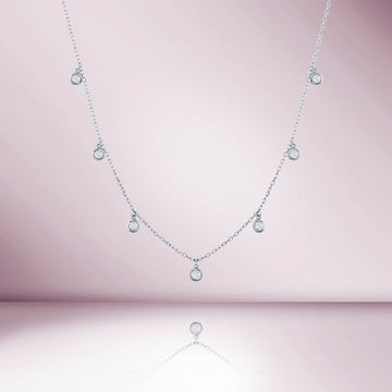 7 Stone Dangle Diamond Station Necklace (0.50 ct.) Bezel Set in 14K Gold