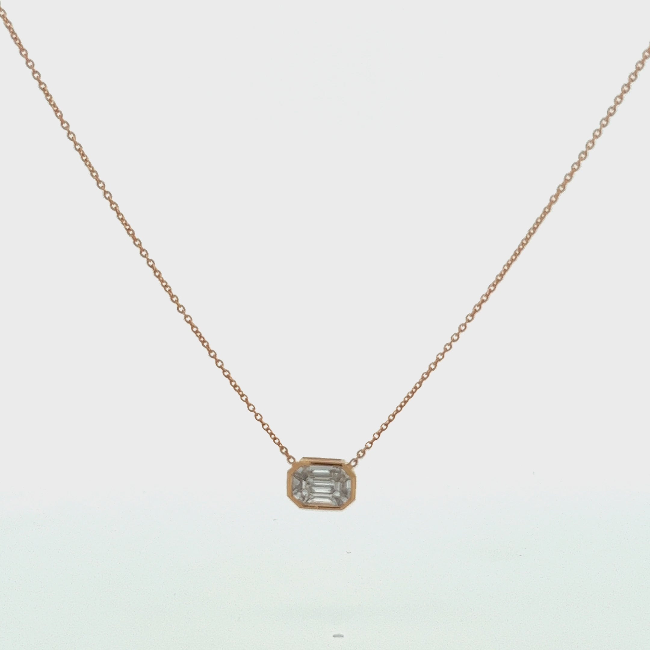 Horizontal Illusion Rectangular Shape Diamond Necklace (0.50 ct.) Bezel Set in 14K Gold