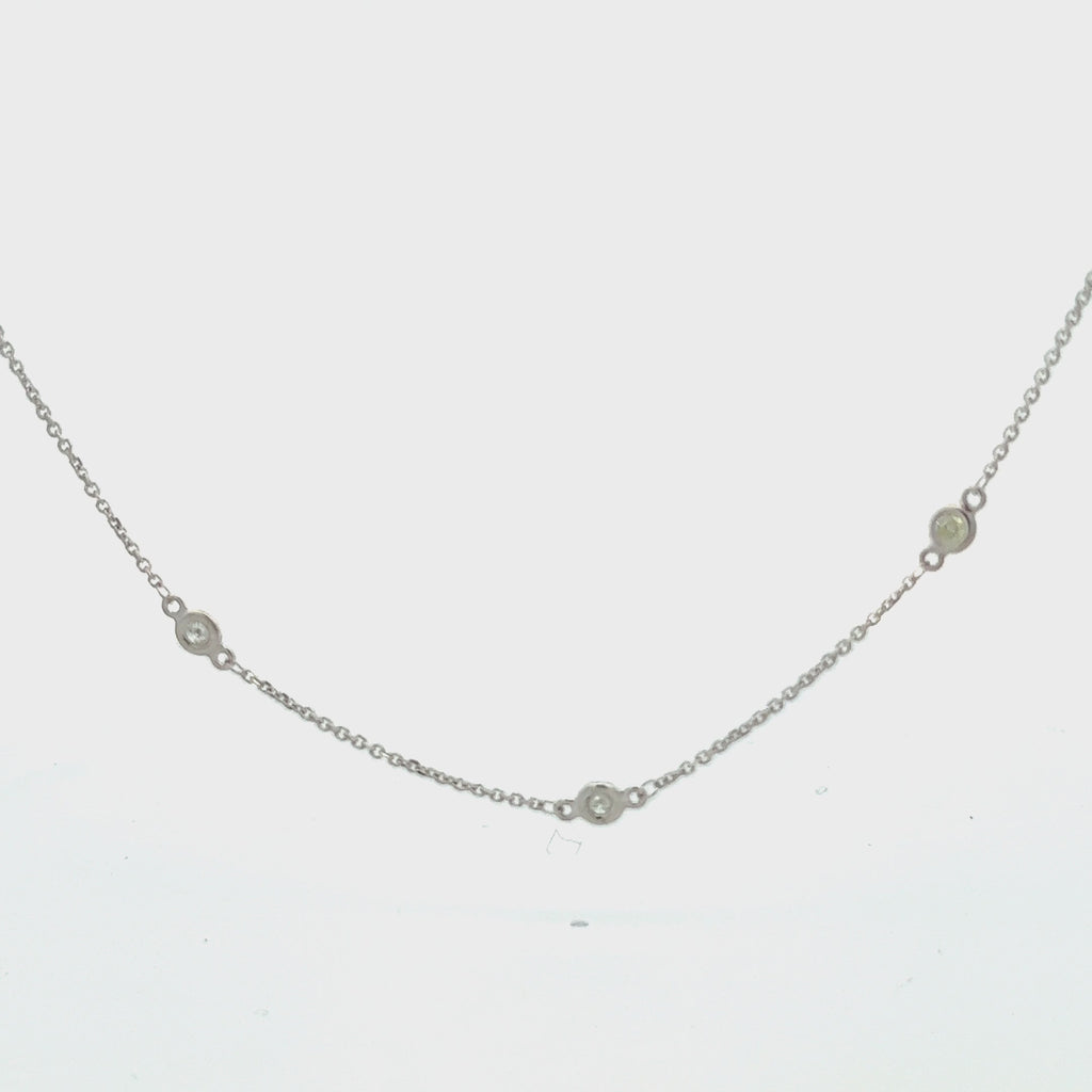 12 Stone Diamond By The Yard Necklace, Bezel Set Diamond Station Necklace in 14K Gold