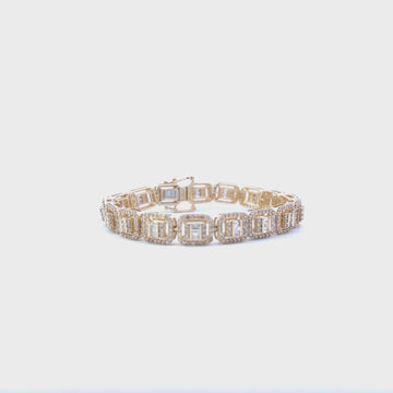 Round & Baguette Diamonds Halo Square Shape Link Bracelet (4.90 ct.) in 14K Gold