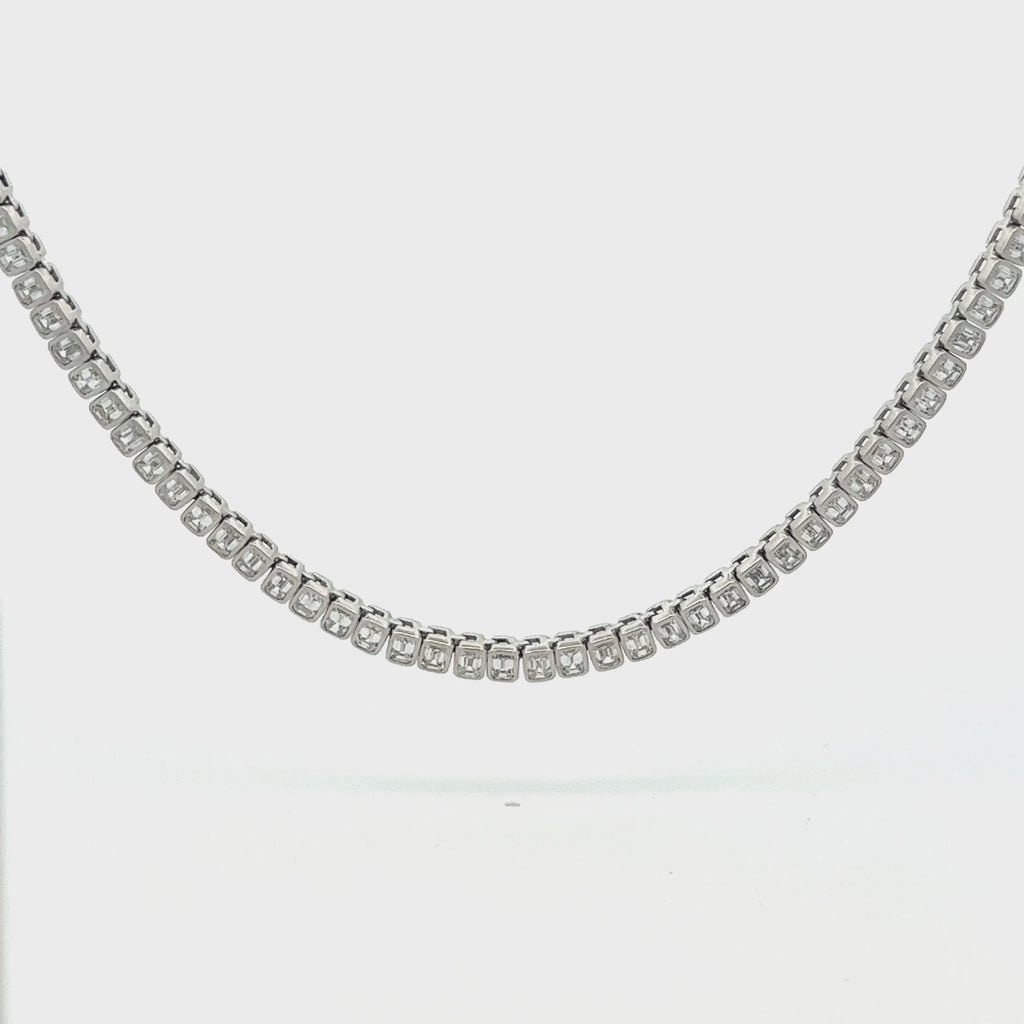 Emerald Cut Diamond Tennis Necklace (10.50 ct.) Bezel Set in 18K Gold