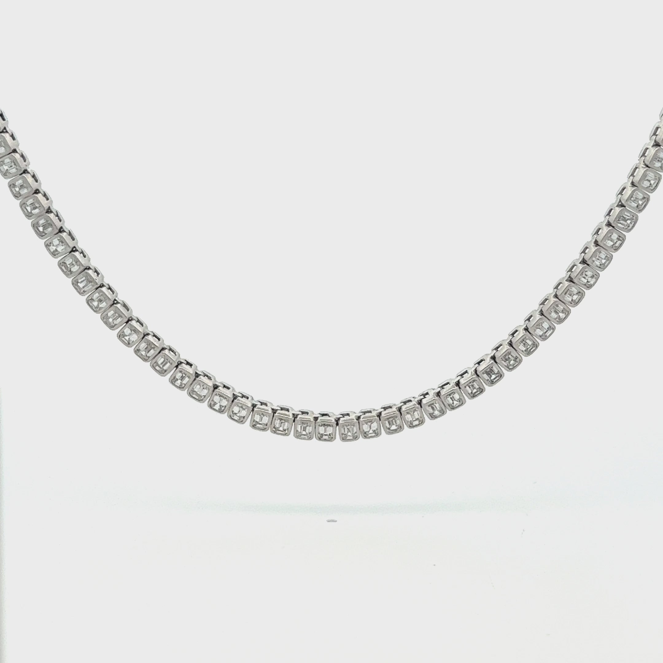 Emerald Cut Diamond Tennis Necklace (10.50 ct.) Bezel Set in 18K Gold
