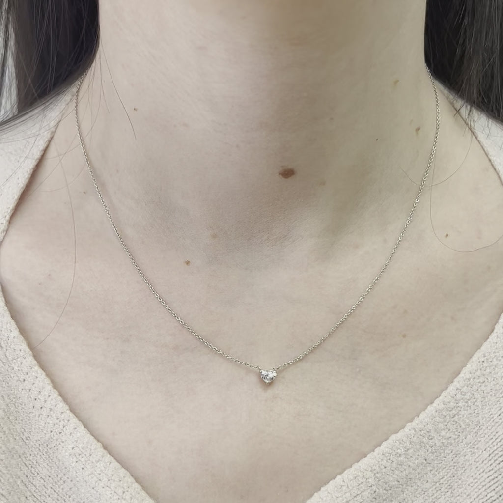 Solitaire Heart Shape Diamond Necklace (0.30 ct.) 3-Prongs in 14K Gold