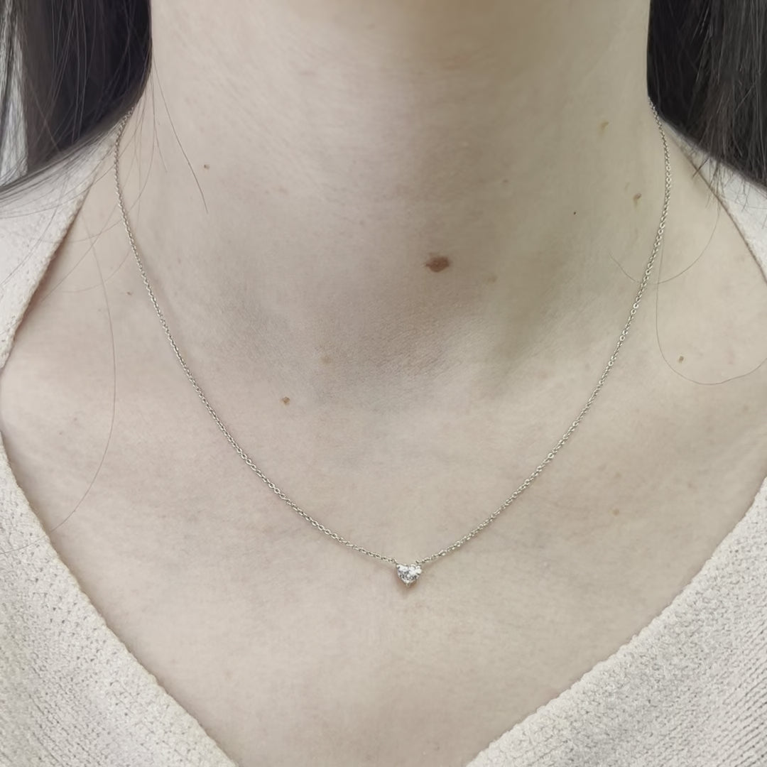 Solitaire Heart Shape Diamond Necklace (0.30 ct.) 3-Prongs in 14K Gold