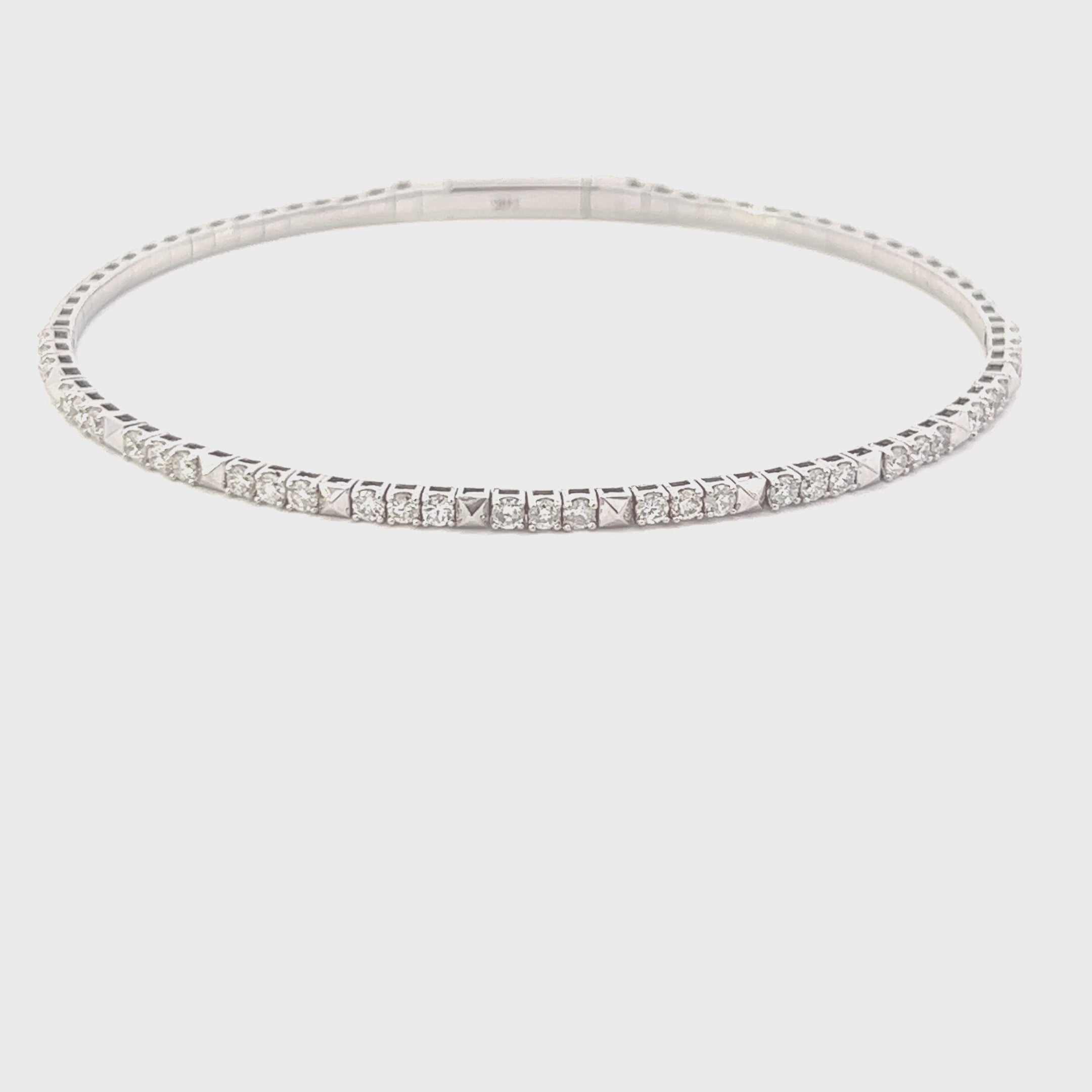 Halfway Flexible Diamond & Studs Thin Flexible Bangle Bracelet Cuff (0.95 ct.) in 14K Gold