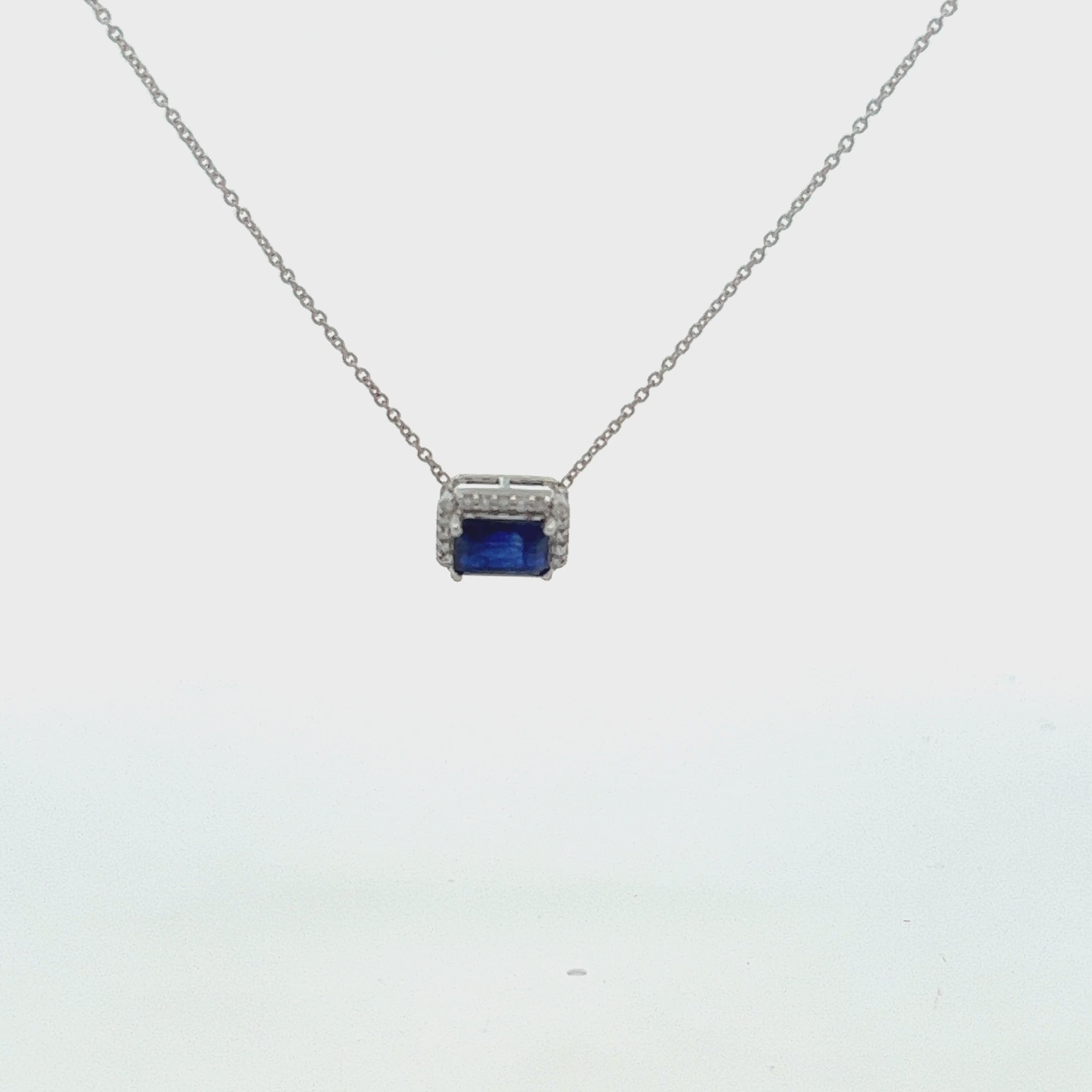Emerald Cut Sapphire & Diamond Halo Necklace (1.56 ct.) in 14K Gold
