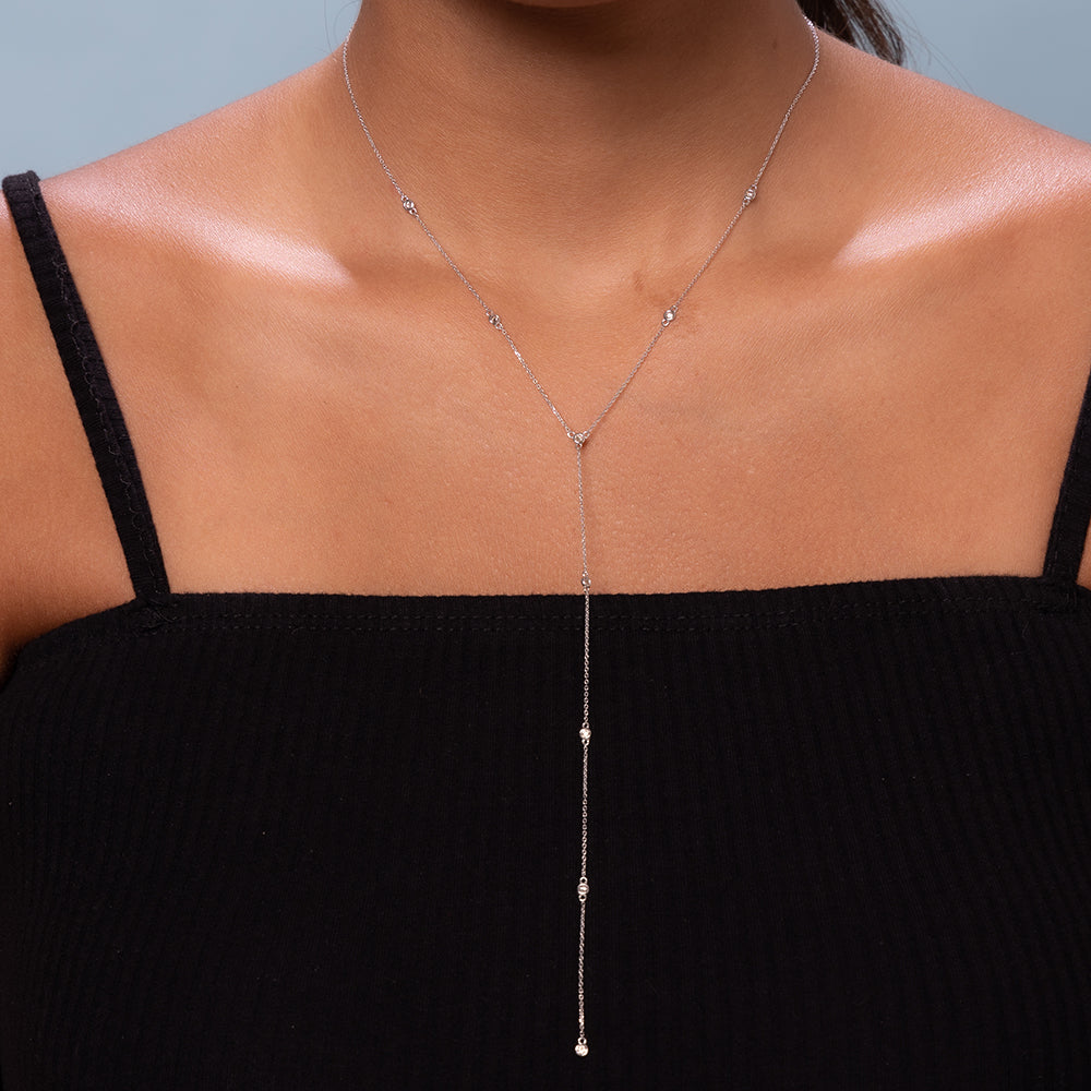 9 Stones Diamond By The Yard Lariat Necklace (0.30 ct.) Bezel Set in 14K Gold