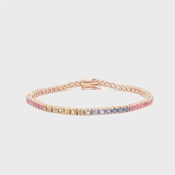 Ready to Ship Multicolor Rainbow Sapphires Tennis Bracelet ( 6.05 ct. t.w. ) in solid 14k Gold, Round Multi Sapphire 4-Prongs Tennis Bracelet
