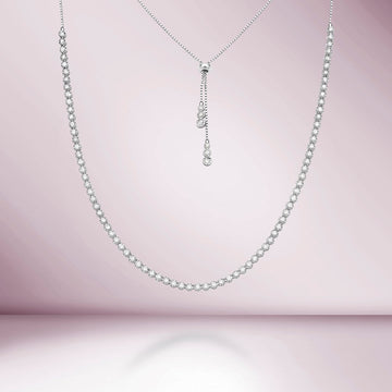 Adjustable HalfWay Diamond Tennis Necklace (3.70 ct.) 2.2 mm Buttercup Setting in 14K Gold, Choker Tennis Necklace