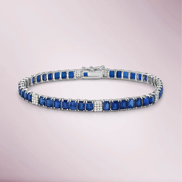 Alternate Emerald Cut Sapphires & Diamonds Tennis Bracelet (11.50 ct.) 4-Prongs Setting in 14K Gold