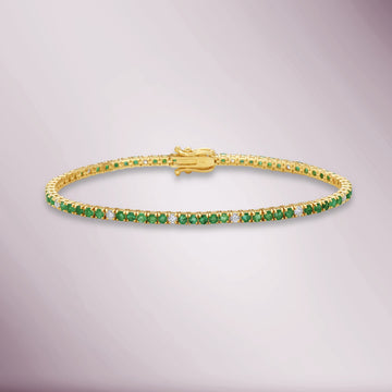 Alternate Diamonds & Emerald Tennis Bracelet ( 3.80 ct.) 4-Prongs Setting in 14K Gold