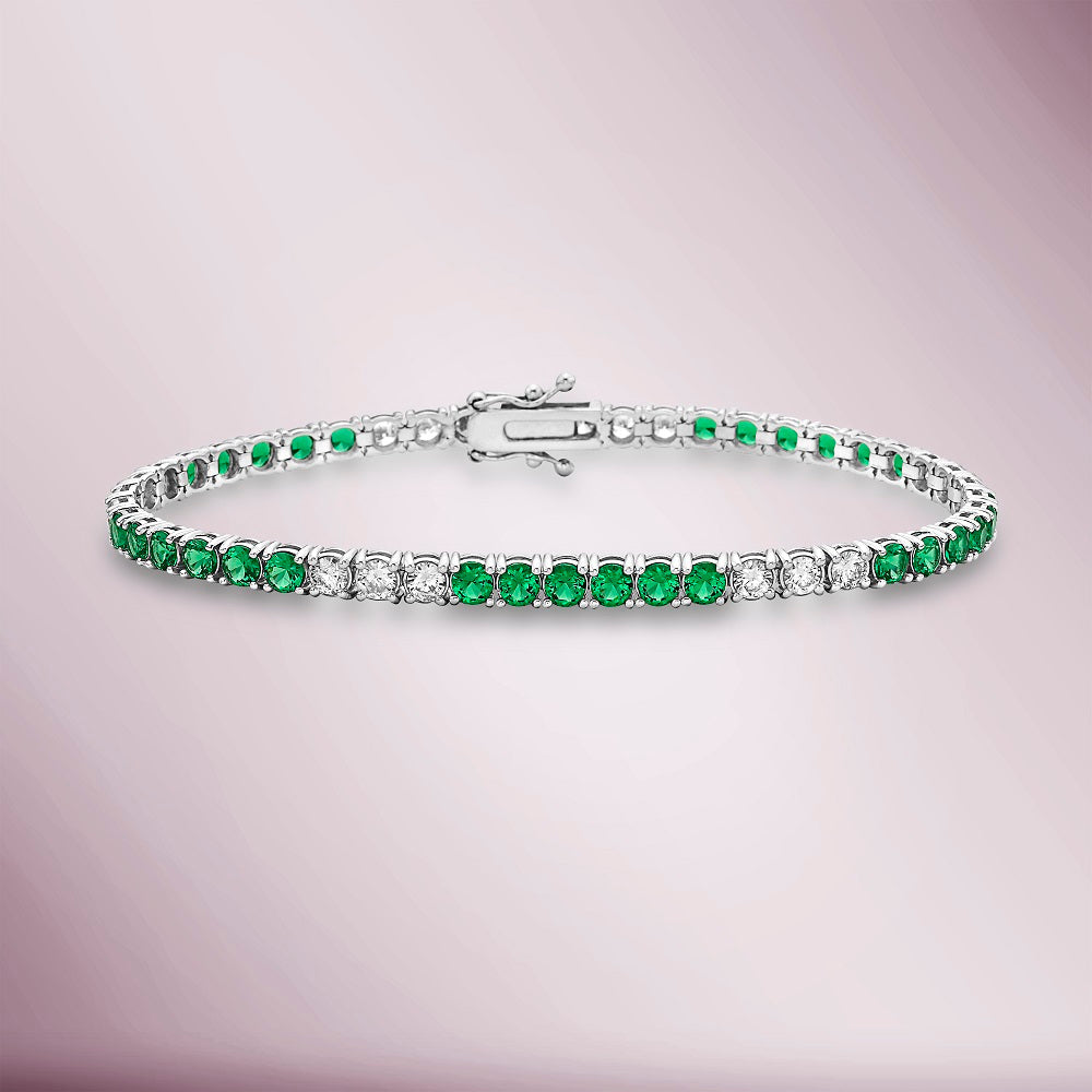 Alternate Diamonds & Emerald Tennis Bracelet (9.00 ct.) 4-Prongs Setting in 14K Gold