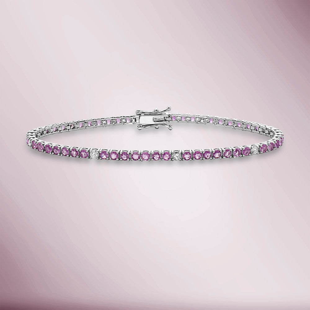 Alternate Diamond & Pink Sapphires Tennis Bracelet (6.10 ct.) 4-Prongs Setting in 14K Gold