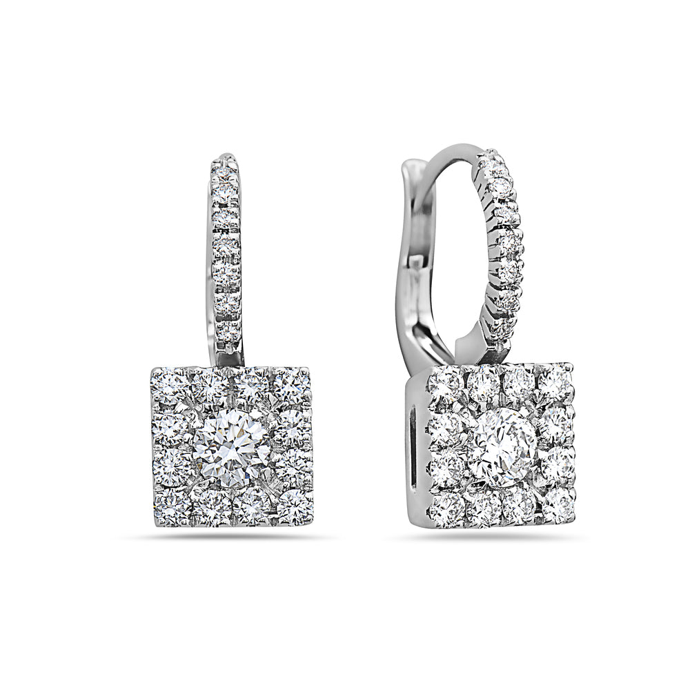 Ready to Ship one of a kind 18k Made in Italy 1.04 ct. square cluster illusion white natural diamonds huggies earrings