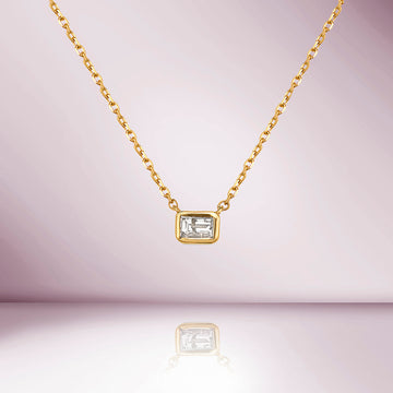 Emerald Cut Solitaire Diamond Necklace (0.20 ct.) 6.50 mm Bezel Set in 14K Gold