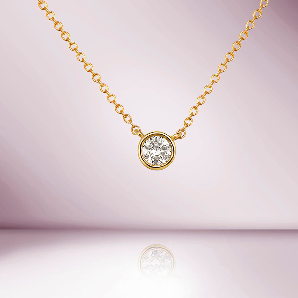 Solitaire Diamond Chain Necklace (0.25 ct.) Bezel Set in 14K Gold
