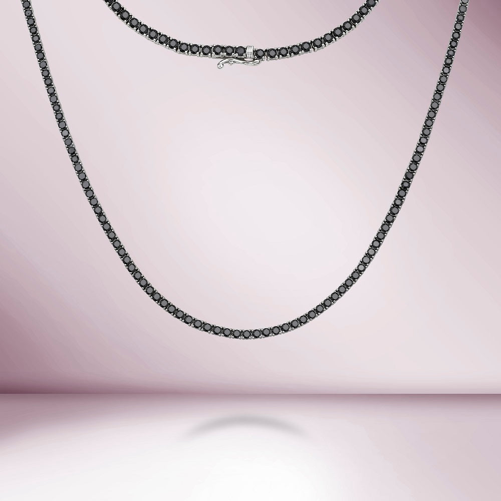 Black Diamond Tennis Necklace (10.50 ct.) 2.50 mm 4-Prongs Setting in 14K Gold