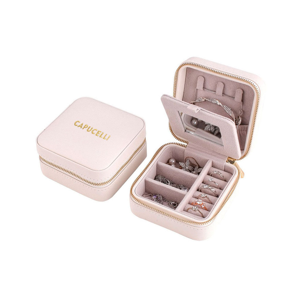 Portable Velvet Travel Box Ring Earring Jewelry Box Mirror Organizer Jewellery Storage Case