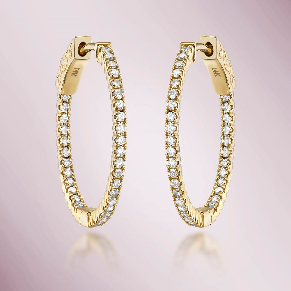 Diamond Inside-Out 0.75'' Hoop Earrings (0.55 ct.) 1.3 mm in 14K Gold