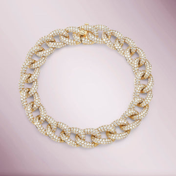 Diamond Link Bracelet (7.36 ct.) Pave Setting in 14K Gold