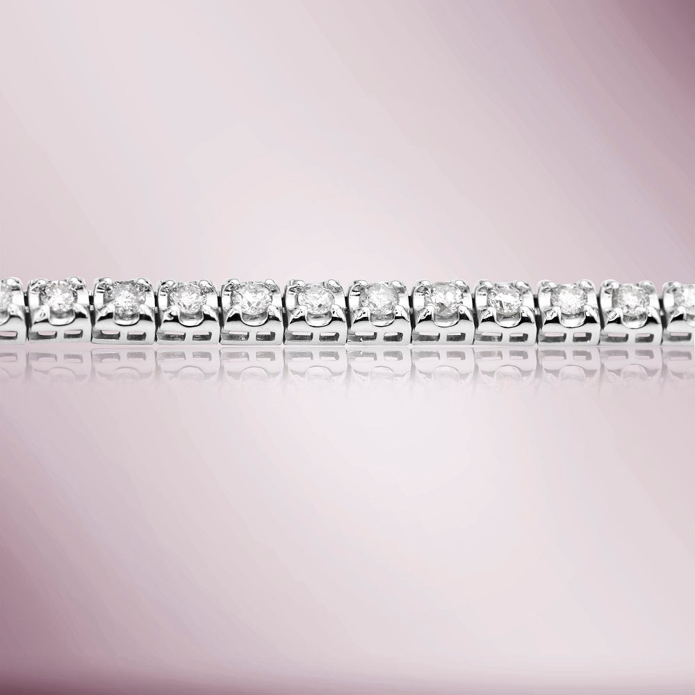 Diamond Tennis Necklace (4.00 ct.) 2.1 mm Tiger Eye 4-Prongs Setting in 14K Gold