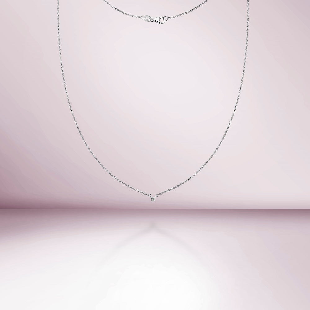 Diamond ct. 0.03-0.08 Round Solitaire Necklace,14K Gold Micro Diamond Necklace
