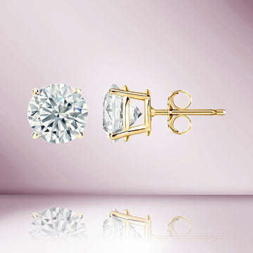 Diamond ct. 0.35-1.00 Round Stud Earring,14K Solid Gold Diamond Studs Earrings