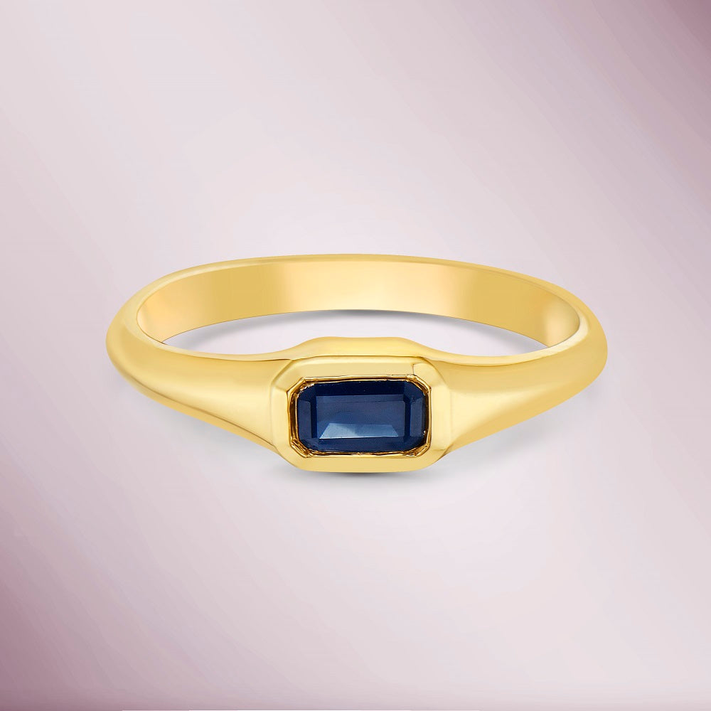 Emerald Cut Blue Sapphire Solitaire Ring (0.38 ct.) Bezel Set in 14K Gold