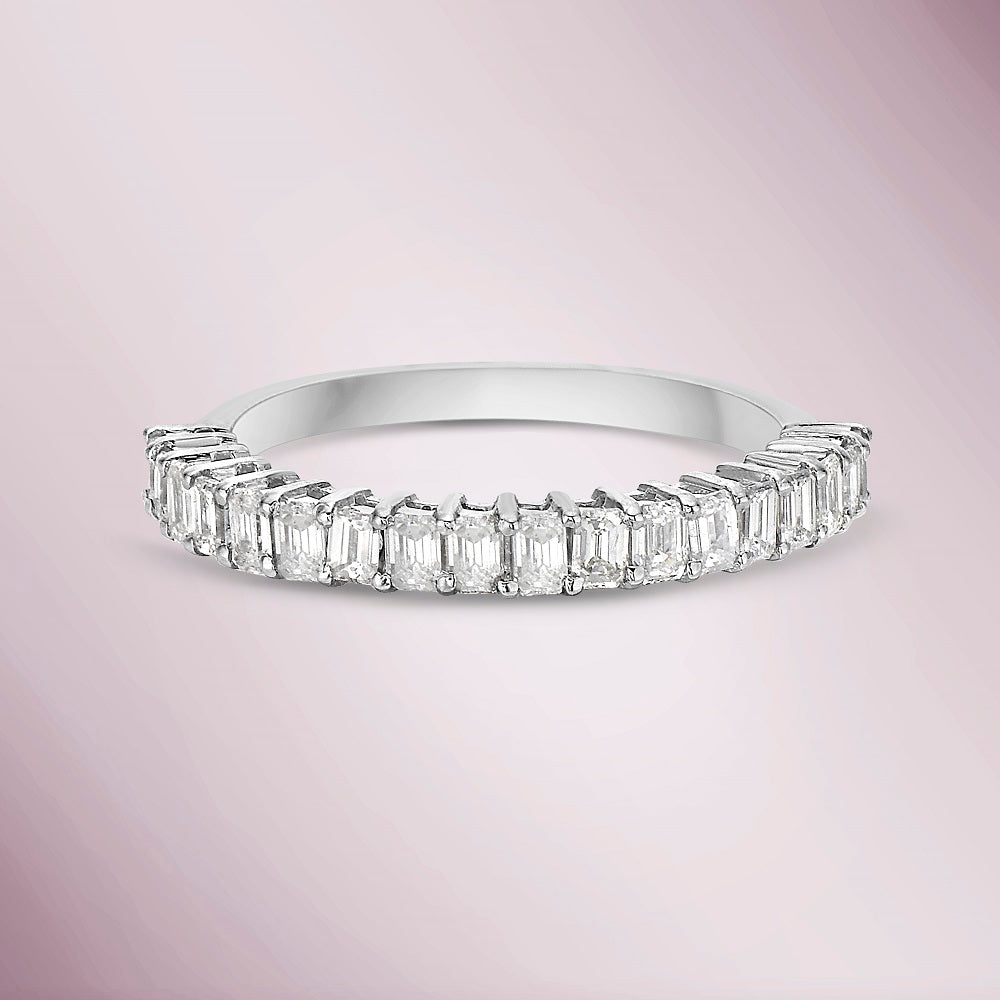 Emerald Cut Diamond HalfWay Band (0.78 ct.) 4-Prongs Setting in 18K Gold