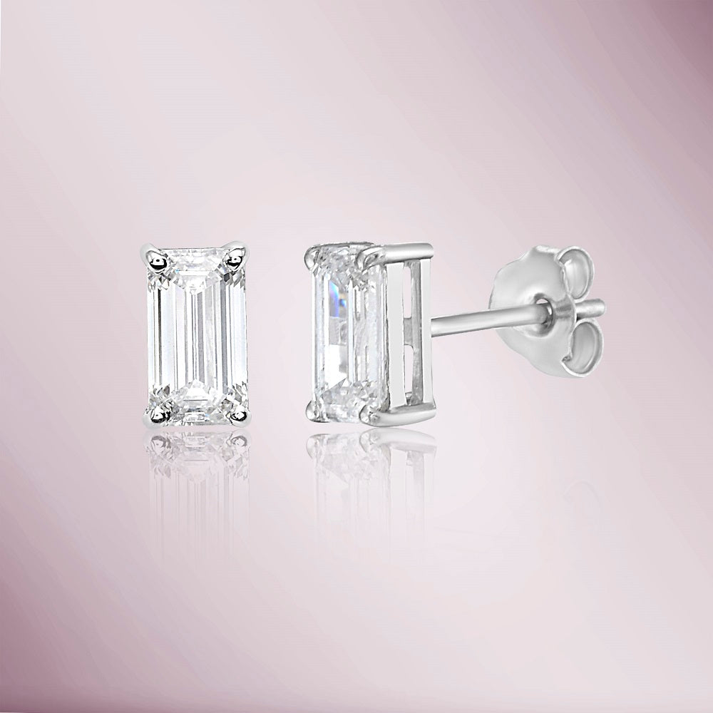Emerald Cut Diamond Studs Earrings (1.00 ct.) in 14K Gold