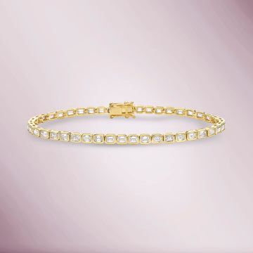 Emerald Cut Diamond Tennis Bracelet (4.30 ct.) Bezel Set in 18K Gold