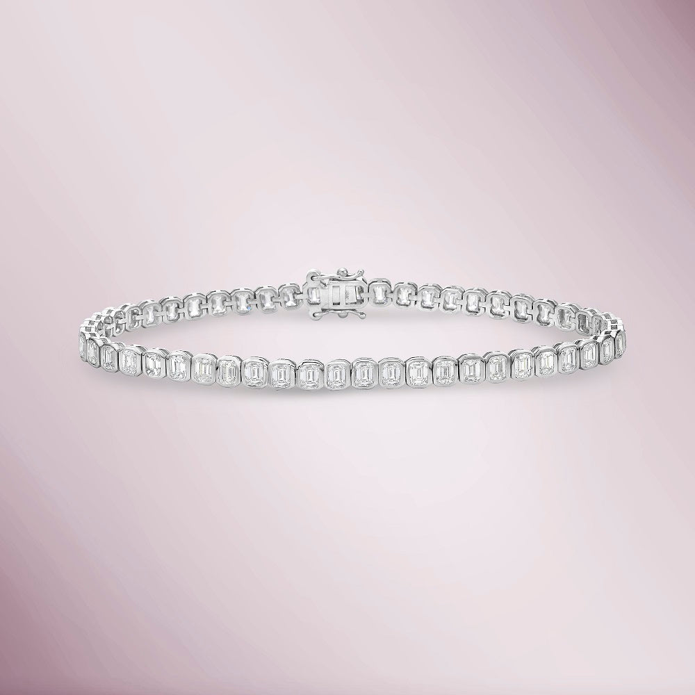Emerald Cut Diamond Tennis Bracelet (5.80 ct.) Bezel Set in 18K Gold