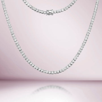 Emerald Cut Diamond Tennis Necklace (10.50 ct.) Bezel Set in 18K Gold