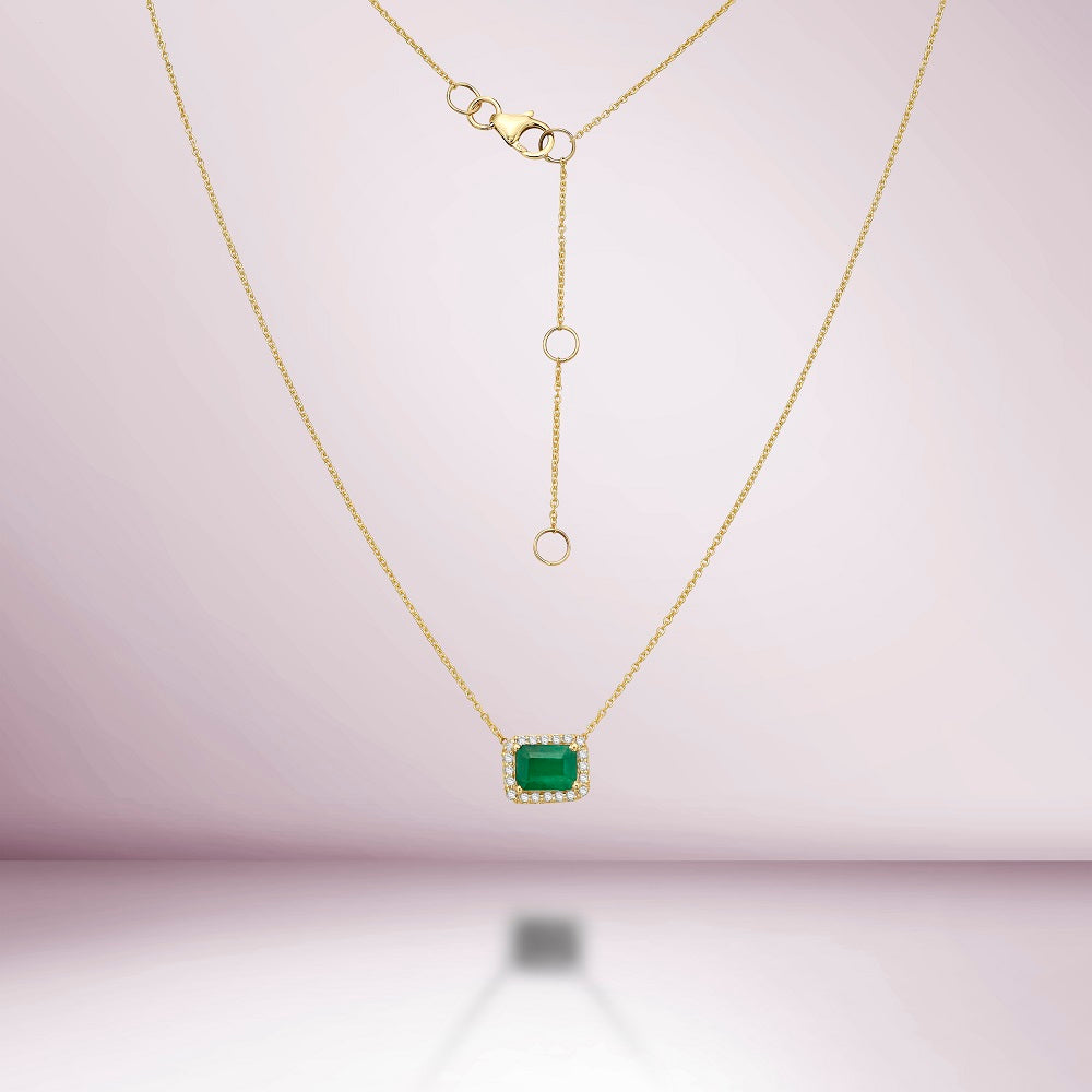 Emerald Cut Emerald & Diamond Halo Necklace (1.11 ct.) in 14K Gold