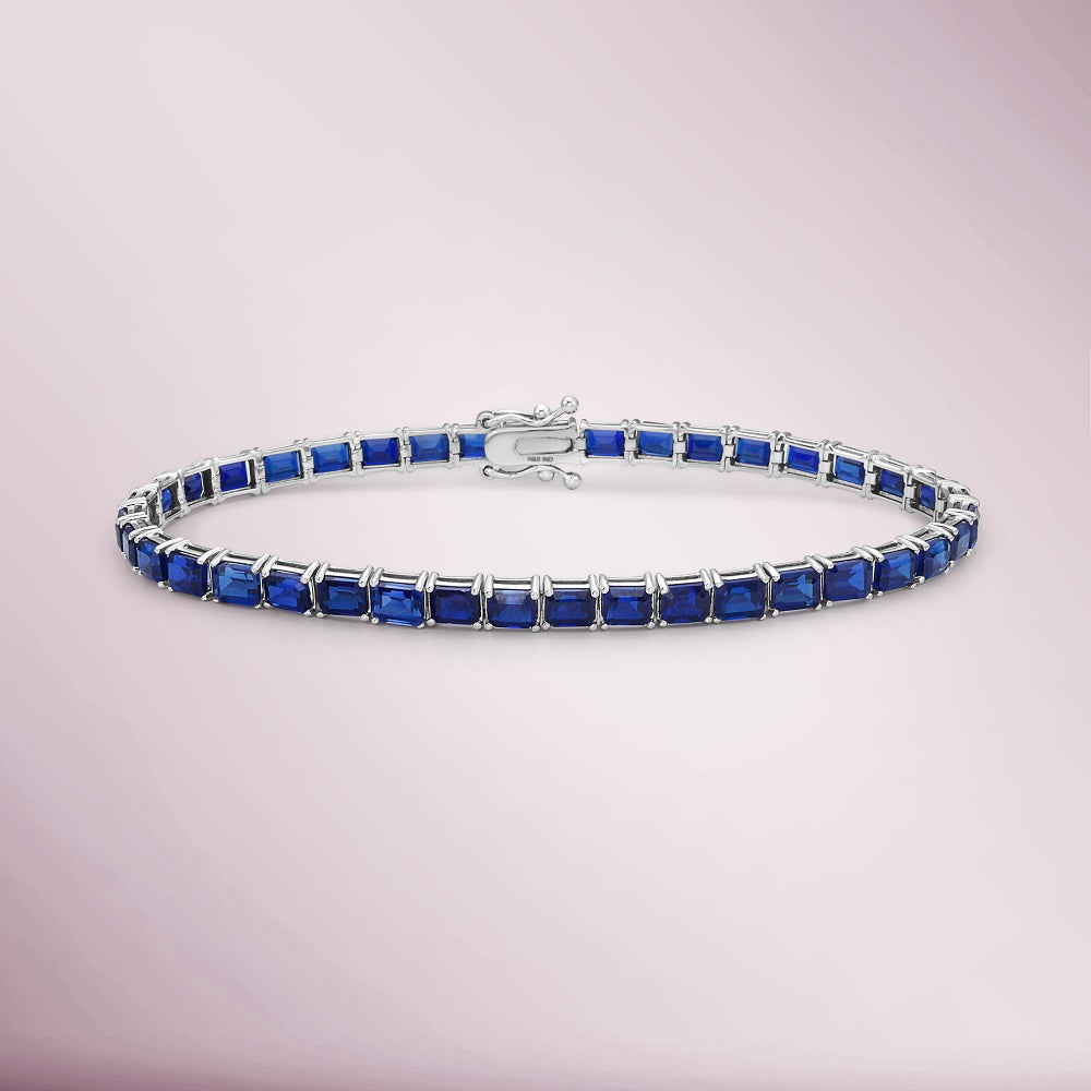 Emerald Cut Blue Sapphires Tennis Bracelet (14.00 ct.) 4-Prongs Setting in 14K Gold