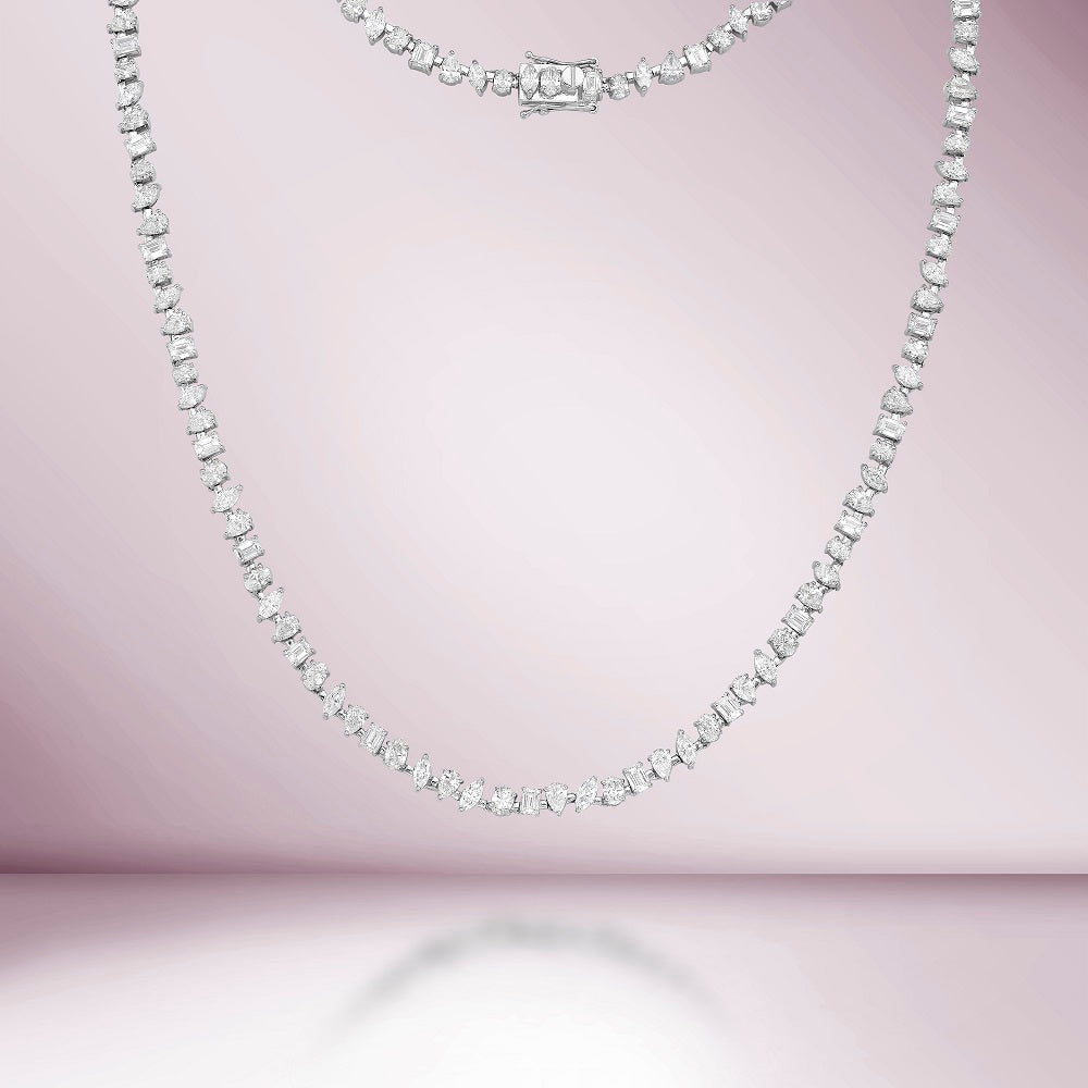 Fancy Multi Shape Diamond Necklace (12.35 ct.) in 18K Gold